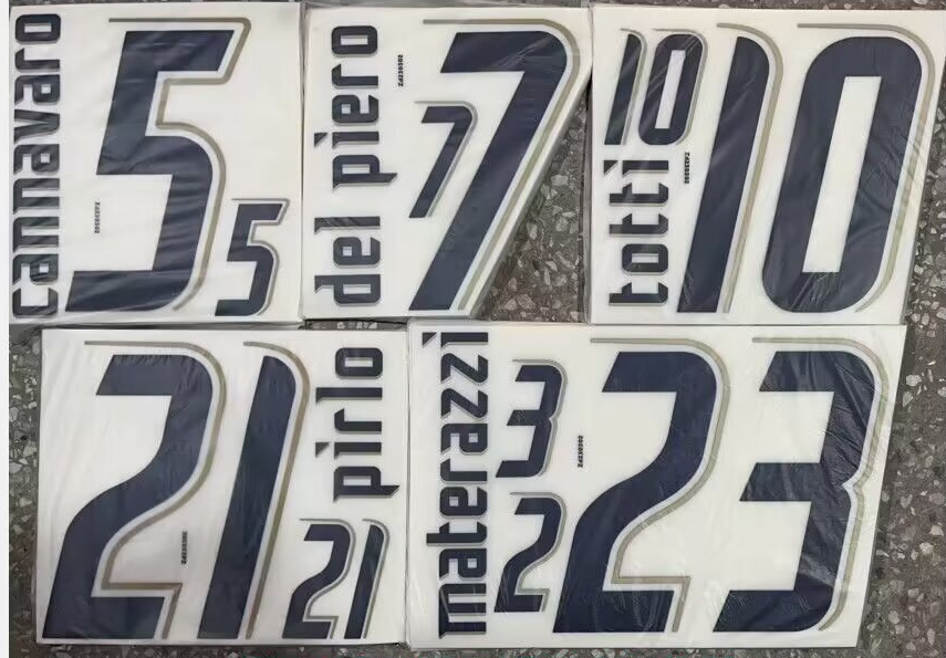 Italy 2006 Away (Dark Blue) Football Nameset - Totti/Cannavaro/Pirlo/Del Piero/Materazzi (Repro)