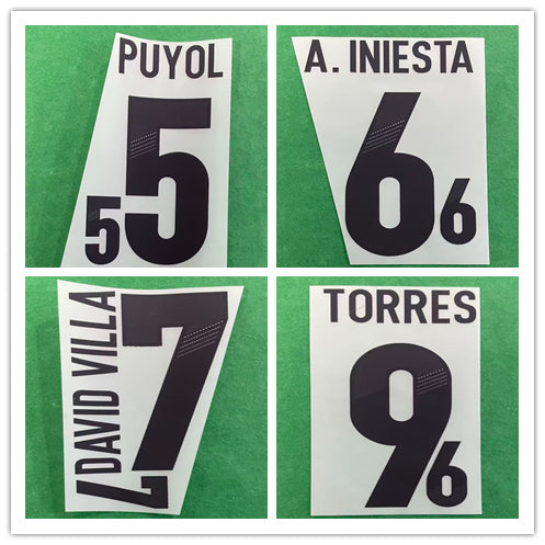 Spain 2012 Away (Black) Football Nameset - Torres 9/A.Iniesta 6/David Villa 7/Puyol 5 (Repro)