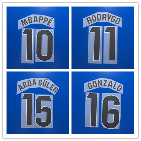 Real Madrid 2025-26 Home Football Nameset Black (No Club Logo) - Bellingham Vini Jr. Valverde Mbappe (Repro)