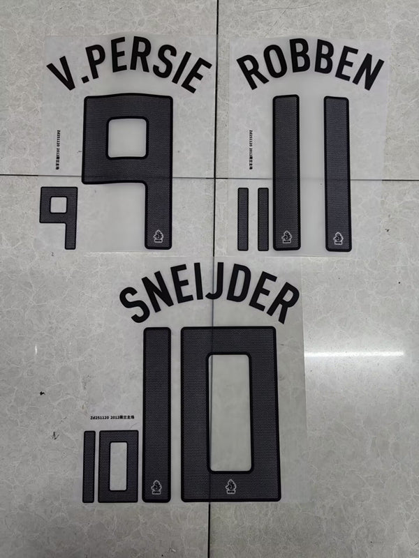 Netherlands 2012 Away (Black) Football Nameset - V.Persie 9/Sneijder 10/Robben 11 (Repro)