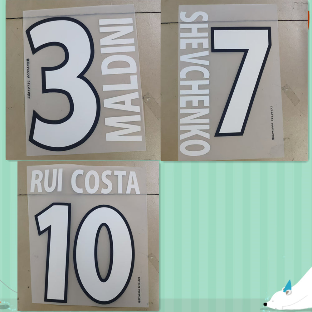 AC Milan 2000-02 Home Football Nameset - Maldini Rui Costa Shevchenko (Repro)