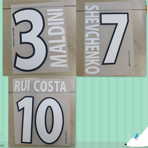 AC Milan 2000-02 Home Football Nameset - Maldini Rui Costa Shevchenko (Repro)