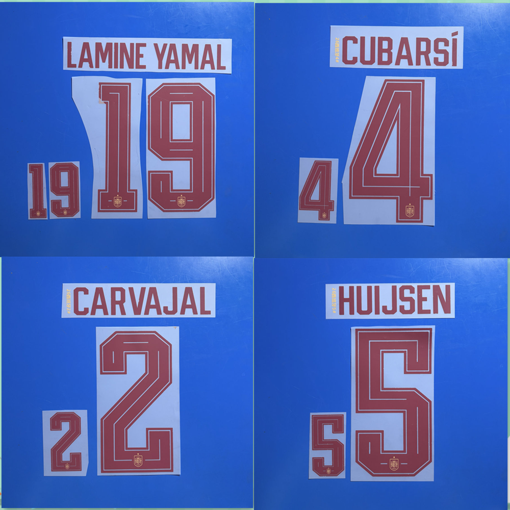 Spain 2026 Away (1-Star) Football Nameset - Gavi 9/Rodri 16/Pedri 20/Lamine Yamal 19 (Repro)