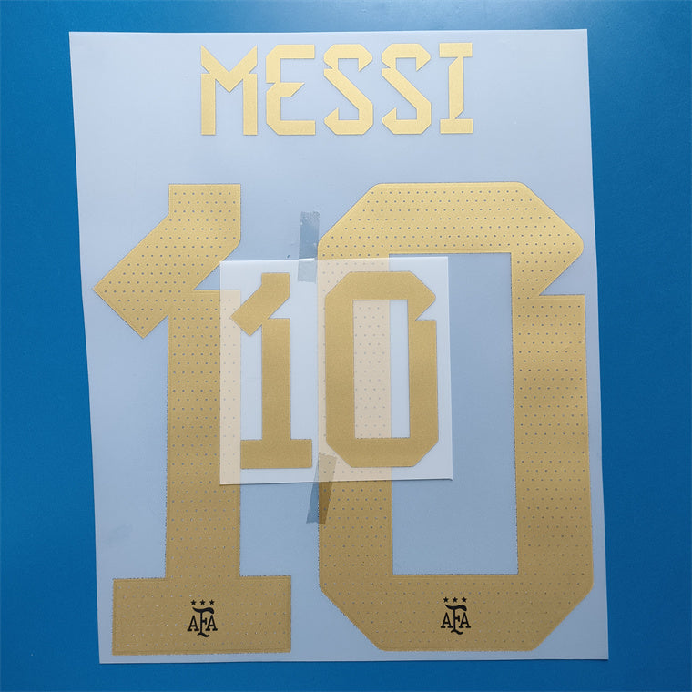 Argentina 2022 Special Edition (Golden, 3-Star) Football Nameset - Messi (Repro)