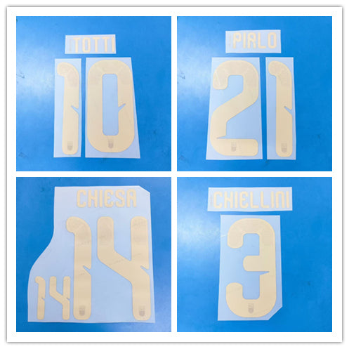 Italy All-Time Legends Home (Golden) Football Nameset - Maldini/Totti/Chiesa/Pirlo/Barella (Repro)