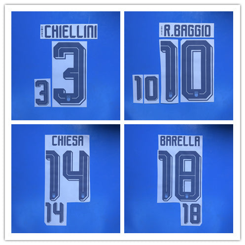 Italy All-Time Legends Away (Dark Blue) Football Nameset - R.Baggio/Chiellini/Chiesa/Barella/Locatelli (Repro)