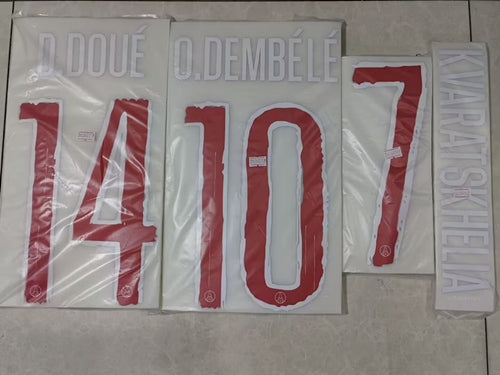 PSG 2024-25 Home Football Nameset - O. Dembele Kvaratskhelia D. Doue (Repro)