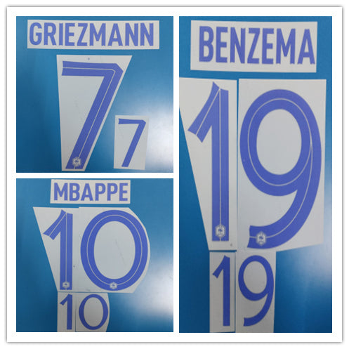 France 2022 Away Football Nameset - Mbappe/Benzema/Griezmann (Repro)