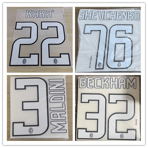 AC Milan 2008-09 Home Football Nameset - Ronaldinho Beckham Kaka Maldini (Repro)