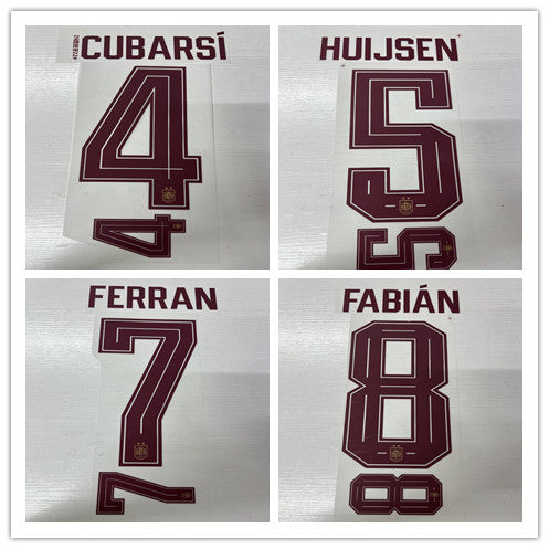 Spain 2026 Away (2-Star) Football Nameset - Gavi 9/Rodri 16/Pedri 20/Lamine Yamal 19 (Repro)