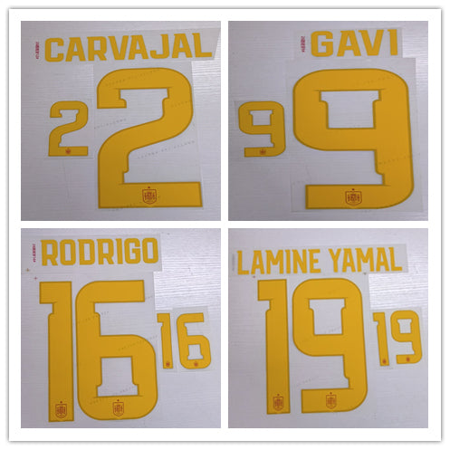Spain 2026 Home (1-Star) Football Nameset - Gavi 9/Rodri 16/Pedri 20/Lamine Yamal 19 (Repro)